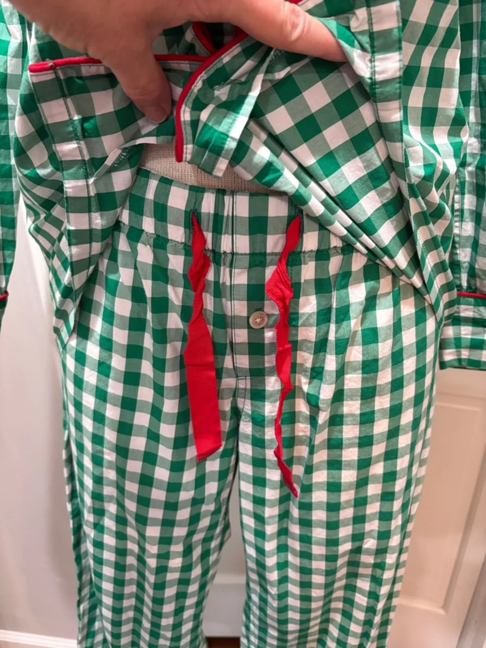 J Crew sz XS green and white gingham pajama set - Picture 3 of 10